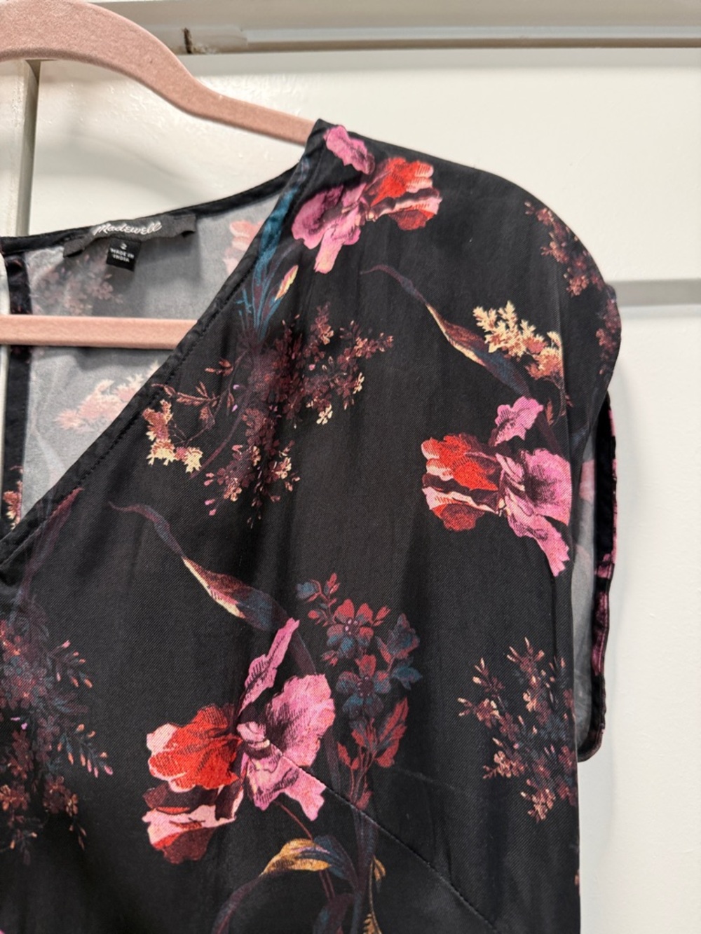 Madewell Black Floral V-Neck Midi Dress boho size 2 - Picture 5 of 13